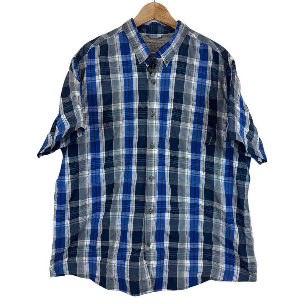 Eddie‎ Bauer Travex Button Up Shirt Men’s 2XL Blue Plaid Short Sleeve Classic